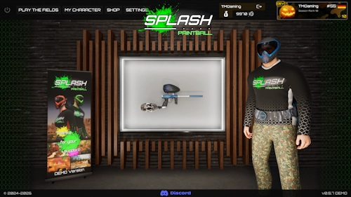 Main menu overview showing navigation options in SPLASH – Paintball